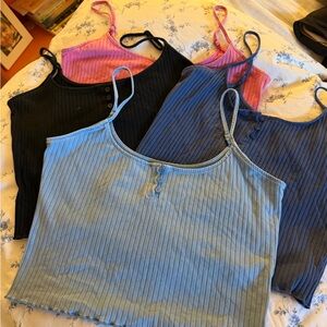 American Eagle Outfitters Ribbed Scoop Cami Tank - Blue, darkBlack, Pink bundle
